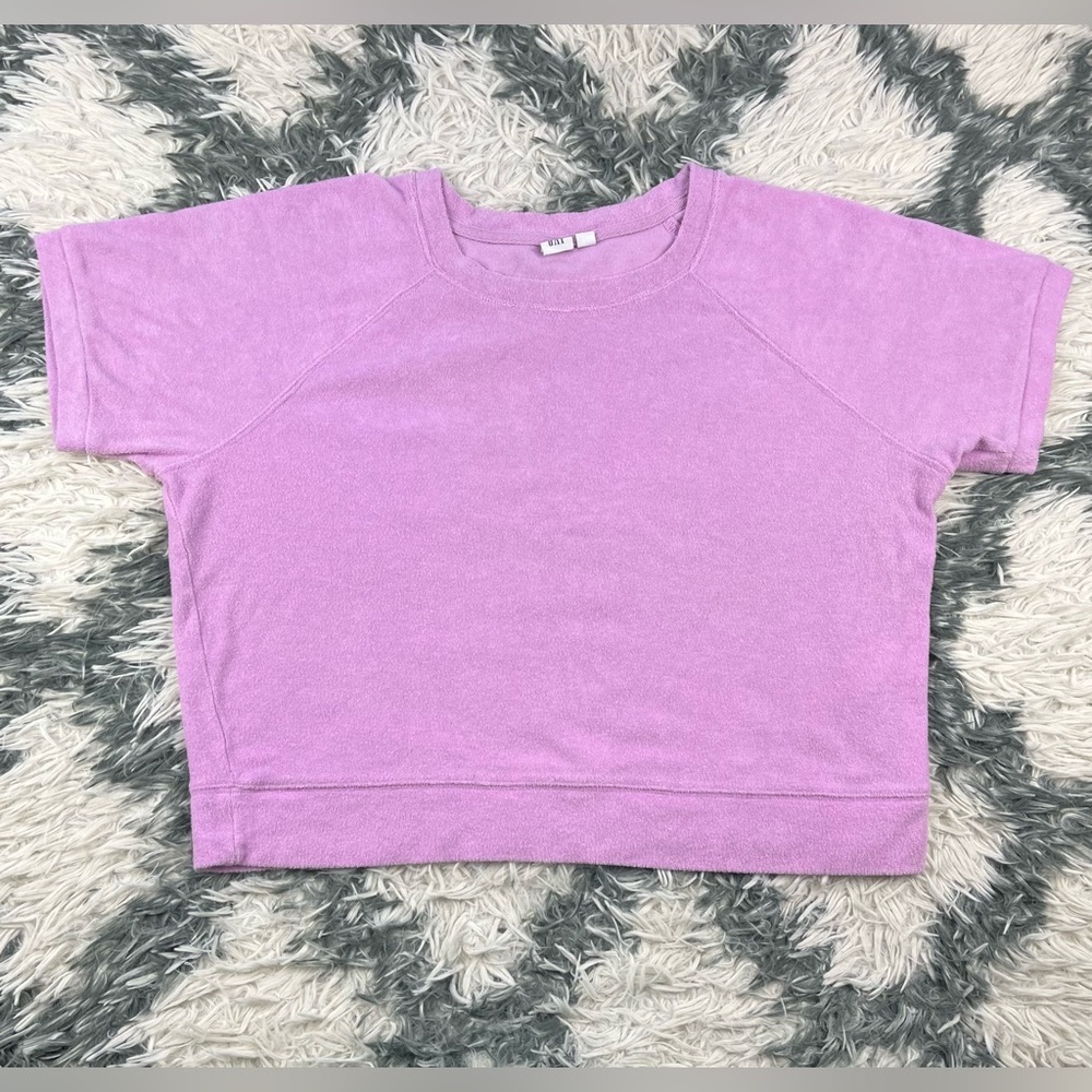 Gap Women's Light Purple Towel Terry Boxy Cropped T-shirt Size Large